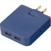 【直送】ノーブランド マルチアダプター [26-0537-064] ネイビー 2AC 2USB 電源タップ コンセント USBポート 変換アダプター不要 スリムプラグ 旅行 出張 便利 ギフト