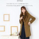 Filomo [フィローモ] カシミヤ ブレンド ウール コート フォックス ファー トリミング テーラーカラー 比翼仕立て ベルト 付き レディース モカ/キャメル/ブラック ギフト プレゼント 卒業式 入学式 母 7F (02000250r)