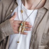 ステンレス ゴールド フェザーネックレス インディアンジュエリー ペンダントネックレス メンズネックレス 18KGP 太角 あずきチェーン 細身 羽根 イーグル 精巧 立体的 かっこいい 男性 金属アレルギー対応