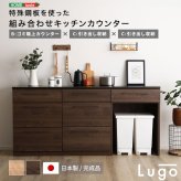 キッチンカウンター ゴミ箱収納 日本製 特殊鋼板を使った組み合わせ 180cm ゴミ箱上カウンター+ゴミ箱上カウンター+引き出し収納：