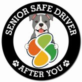カーサイン 高齢者マーク SENIOR SAFE DRIVER アメリカンスタッフォードシャーテリア マグネット 強力 直径13cm 肉球 日本製 車 ステッカー