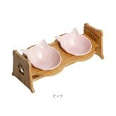 猫用フードボウル 通販 ペット用食器台付き セラミック製ボウル 食べやすい猫用食器 傾斜付きスタンド ダブルフードボウル 猫型セラミック食器 木製食器スタンド 高さ調節可能 食べやすい設計 おしゃれ 餌皿水入れセット ペットボウル 子猫用 陶器 かわいい