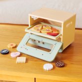 誕生日プレゼント PolarB ポーラービー おままごと オーブンレンジ オーブン ままごとセット 木製 木のおもちゃ お料理ごっこ ごっこ遊び フードパーツ12点 ピザ クッキー トレー付き 持ち手付き 音が鳴る 知育玩具 北欧 くすみカラー おしゃれ 小物入れ 男の子 女の子 お祝い ギフト