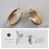 ステンレス 超大ぶりピアス 3連ピアス ツイストピアス フープピアス ゴールド シルバー プチプラ 大きめ 存在感 メタル ワイド 両耳2点 レディース 女性 金属アレルギー対応 イヤリング