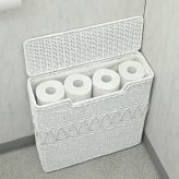 トイレットペーパー 収納 ストッカー ふた付き バスケット ラタン スリム コンパクト おしゃれ かわいい フェミニンデコ ガーリー 姫系 ロマンティック フレンチシャビー ホワイトラタン 白 家具 雑貨 新生活