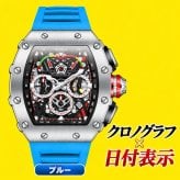 腕時計 メンズ クロノグラフ オマージュウォッチ クォーツ トノー型 スケルトン シリコンベルト 日付 ONOLA ON6827