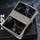 ZIPPO かっこいい アラベスク＆黒大理石 ジッポライター Arabesque Marble 両面加工 彫刻 シルバー ブラック ギフト おしゃれ 黒銀 メンズ プレゼント 送料無料