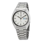 セイコー5 腕時計 メンズ 自動巻き ホワイト シルバー SEIKO 5 海外モデル 逆輸入 メタルベルト 曜日 日付 シースルーバック 機械式 レトロ 誕生日 プレゼント ギフト 収納ケース付き 成人 卒業 入学