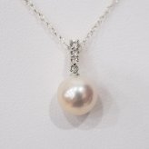 ［pearl592］ 8mm - 8.5mm ホワイトピンク ペンダント ダイヤモンド付 あこや真珠 0.06ct