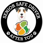 カーサイン 高齢者マーク SENIOR SAFE DRIVER ワイヤーフォックステリア マグネット 強力 直径13cm 肉球 日本製 車 ステッカー