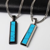 ステンレス スティックネックレス ターコイズ ペンダントネックレス ストーンネックレス ダブル喜平チェーン 細身 シルバー ブラック 水色 ブルー かっこいい メタル メンズ 男性 金属アレルギー対応