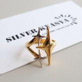 ステンレス スターリング 星 ごつめ コンビカラー メタルリング ワイドリング ゴールド シルバー 指輪 太め 大きめ 存在感 お洒落 幾何学 個性的 プチプラ マルチ ミックス レディース 女性 金属アレルギー対応