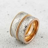 【レーザー刻印無料】【20文字まで刻印◎】ハワイアンジュエリー ペアリング 指輪 ステンレス サージカルステンレス スクロール プルメリア ローズゴールド ピンク イエローゴールド メンズ レディース 向日葵 ヒマワリ ミル打ち リバーシブル ハワイアン カップル 2個セット クリスマス プレゼント