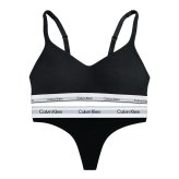 カルバンクライン Calvin Klein(CK) ブラ&ショーツ Tバック セット ノンワイヤー ロゴ 無地 下着 アンダーウェア QP3561O+F3786 レディース ブラック