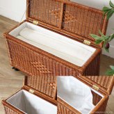 アジアン家具 収納ケース 収納ボックス バスケット ランドリー フタ付き キャスター ナチュラル おしゃれ かご 小物入れ ブラウン 籐 ラタン 隙間収納