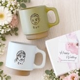 結婚祝い 似顔絵入り ペア マグカップ 【にがおえキャラ・クレマ＊ペア似顔絵マグカップ（２個セット・オリジナルギフトBOX付き）】 カップル お揃い 結婚記念日 プレゼント  おしゃれ 家族 両親 実用的 ギフト 贈り物 美濃焼 コーヒーカップ 