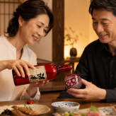 敬老の日 退職 名入れ ギフト SXX 切子 丸型ロックグラス 日本伝統紋様 菊繋 川桜 赤 木箱入り / プレゼント ギフト 退職 記念 誕生日 還暦 長寿 祝い 60歳 レッド