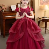 子供ドレス キッズ フォーマルドレス プリンセスドレス 女の子　子どもドレス　ロング丈　 発表会 結婚式 誕生日 七五三 110～160cm ピンク　ダークピンク　ホワイト　ワインレッド　リボン レース