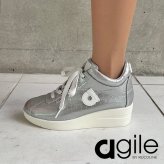 ルコライン 靴 アージレ バイ ルコライン スニーカー agile-015SI PU CROCO メタリック調 光沢 シルバー クロコダイル型押し 合皮 クロコ柄  サイドファスナー付 ３E 幅広 レディース シューズ ルコライン agile by RUCO LINE ルコライン靴