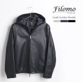 レザー パーカー レディース フード付き ジャケット Filomo ブランド ジップアップ ファスナー ブラック ネイビー グレージュ 黒 秋 冬 本革 ラム革 ラムレザー 革ジャケット レザー フード付きジャケット 羊革 シンプル ギフト プレゼント 6F (04000098r)