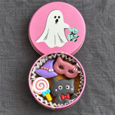 ハロウィンクッキー缶　黒ねこHalloweenminiPink缶