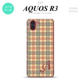 SH-04L SHV44 R3 AQUOS R3 スマホケース カバー チェック B ベージュ 赤 +アルファベット nk-r3-446i