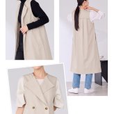 4WAY トレンチコート ロングベスト ショートジャケット 2点セット レディース HALEINE アレンヌ トレンチ コート ジャケット ベスト ストレッチ きれいめ 羽織り 通勤 秋 アウター ライトアウター レイヤード トレンチベスト 6F (08000372r)