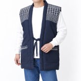 ポンチョ 半天 刺し子 どてら 綿入り WA-10 5235 袖無し ネイビー グレー 部屋着 メンズ 男性 防寒着 暖かい 寛ぎ着 父の日 敬老の日 ギフト クリスマス 保温 あたたかい 布団 40代 50代 60代 70代