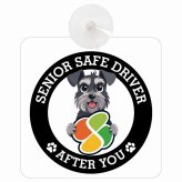 カーサイン 高齢者マーク SENIOR SAFE DRIVER ミニチュアシュナウザー 車内用 吸盤タイプ 収れん火災防止タイプ 肉球 日本製 車 ステッカー