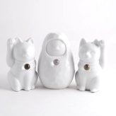 【縁起物×天然石】Jeramic開運招福セット / 招き猫×だるま / 白 / 3体セット / ギフトボックス付き / 瀬戸焼 置物【送料無料（北海道・沖縄を除く）】