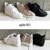ルコライン 靴 アージレ バイ ルコライン スニーカー agile-001BK PIPING BARDOLINO 本革 ブラック 革 サイドファスナー付 agile by RUCO LINE レディース
