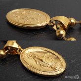 ステンレス マリアネックレス ボールチェーンネックレス ペンダントネックレス ゴールド 18KGP 不思議のメダイ 聖母 重厚感 HIPHOP B系 メンズ 男性 金属アレルギー対応