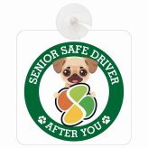 カーサイン 高齢者マーク SENIOR SAFE DRIVER チワパグ 車内用 吸盤タイプ 収れん火災防止タイプ 肉球 日本製 車 ステッカー