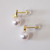 ［pearl553］ 7.5mm -  8mm パール ピアス リンゴ ダイヤ あこや真珠 K18YG 0.02ct ダイヤモンド 珍珠 天草
