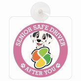 カーサイン 高齢者マーク SENIOR SAFE DRIVER ダルメシアン 車内用 吸盤タイプ 収れん火災防止タイプ 肉球 日本製 車 ステッカー