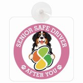 カーサイン 高齢者マーク SENIOR SAFE DRIVER バーニーズマウンテンドッグ 車内用 吸盤タイプ 収れん火災防止タイプ 肉球 日本製 車 ステッカー