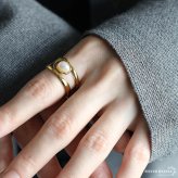 ステンレス 一粒 パールリング ゴールドリング ワイドリング 幅広 ゴールド 18K GP フリーサイズ レディース 女性 指輪 金属アレルギー対応