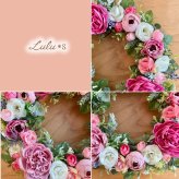 ピンクローズ リース アーティフィシャルフラワー 造花 ドアリース 玄関 外 飾り 壁掛け 26cm 花 ギフト プレゼント 母の日 敬老の日 誕生日 結婚祝い 新築祝い 出産祝い 開店祝い 引っ越し祝い ウェルカムリース インテリア 雑貨 女性 妻 女友達 母親 ルルズ 1741 Lulu＊s