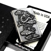 ZIPPO ライター 龍 メタル重ね貼り ドラゴン ジッポ 竜 クロームバレル アンティークシルバー 和柄 日本 おしゃれ かっこいい メンズ 渋い ギフト プレゼント