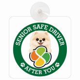 カーサイン 高齢者マーク SENIOR SAFE DRIVER ポメプー 車内用 吸盤タイプ 収れん火災防止タイプ 肉球 日本製 車 ステッカー