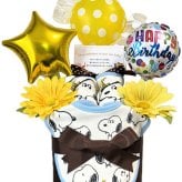 おむつケーキ 出産祝い スヌーピー 男の子 女の子 人気 SNOOPY バルーン 1段 赤ちゃん 誕生日プレゼント ハーフバースデー ベビーシャワー 熨斗 メッセージカード ギフトセット オムツケーキ パンパース ギフト包装 送料無料 snp1505