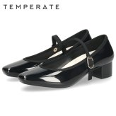 TEMPERATE テンパレイト CANNON キャノン レインシューズ レディース 完全防水 ストラップ付きヒールパンプス スクエアトゥ 3.5cmヒール 歩きやすい 滑りにくい 光沢感