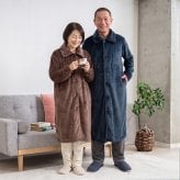 着る毛布 ガウン 吸湿発熱 柔軟加工 静電気防止 ロング丈 ルームウェア ナイトウェア パジャマ 羽織り ポケット付き ゴム袖 メンズ レディース 紳士 婦人 ネイビー ブラウン