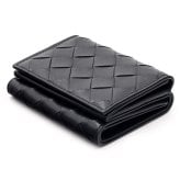 ボッテガヴェネタ BOTTEGA VENETA 三つ折り財布 イントレチャート メンズ レディース ブラック 黒 ミニ財布 小銭入れ付き カード入れ6つ ラムレザー 本革 スナップボタン 609285 V3UH1 8803