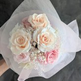 プリザーブドフラワー／クリームピンクローズとかすみ草のふんわり花束