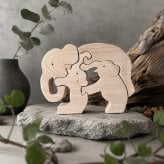 仲良しゾウの親子の組み木｜親子ゾウの木製置き物｜動物インテリア・組み木｜ハンドメイド