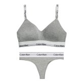 カルバンクライン Calvin Klein(CK) ブラ&ショーツ Tバック セット ロゴ 無地 ノンワイヤー アンダーウェア インナー 下着 QF8504+QF8518 050 レディース グレー