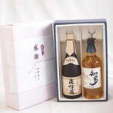 感謝の贈り物ボックス 芋焼酎とウイスキーの贅沢な競演2本セット(ジャパニーズウイスキー知多43度 本格芋焼酎 森伊蔵 25度(鹿児島県)) 700ml×1本 720ml×1本