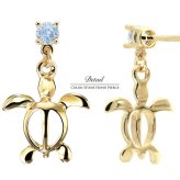 ハワイアンジュエリー ピアス ホヌ ピアス 6月の誕生石 ロイヤルブルームーンストーン 揺れる カラーストーン 片耳(1個)購入可 K14イエロー ピンク ホワイト 選べる シリコンキャッチ BY THE SEA 20G ゲージ バイザシー プレゼント ハロウィン 【品番：GE501-6】