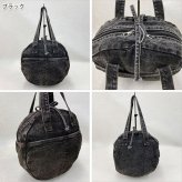 デニム ラウンドバッグ 送料無料 BG2607-09ATB ショルダーバッグ トートバッグ 丸型 前ポケット 無地 手提げバッグ 2ポケット 通勤 通学 シンプル おしゃれ カジュアル リボン 旅行 トラベル 新生活